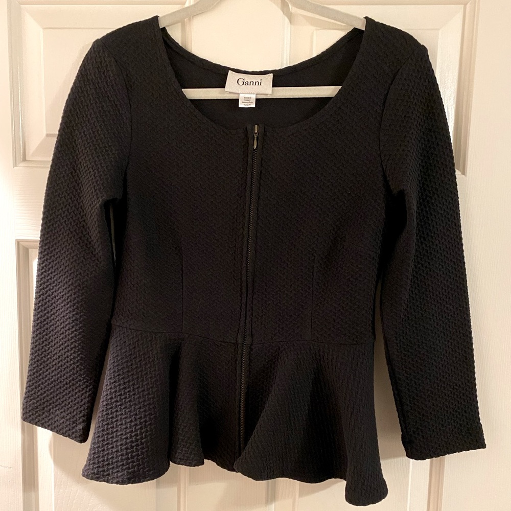 GANNI Zip Front Peplum Blouse